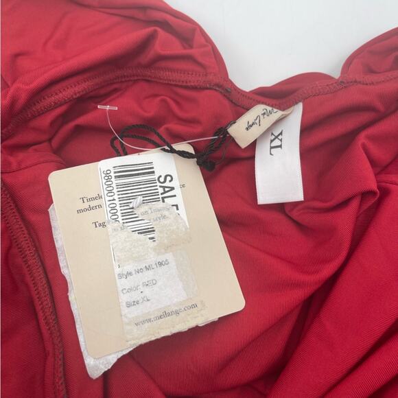 MEI L’ANGE Swimsuit One Piece Red Eve Bow Tie Swim Beach NWT Extra Large - Picture 6 of 13
